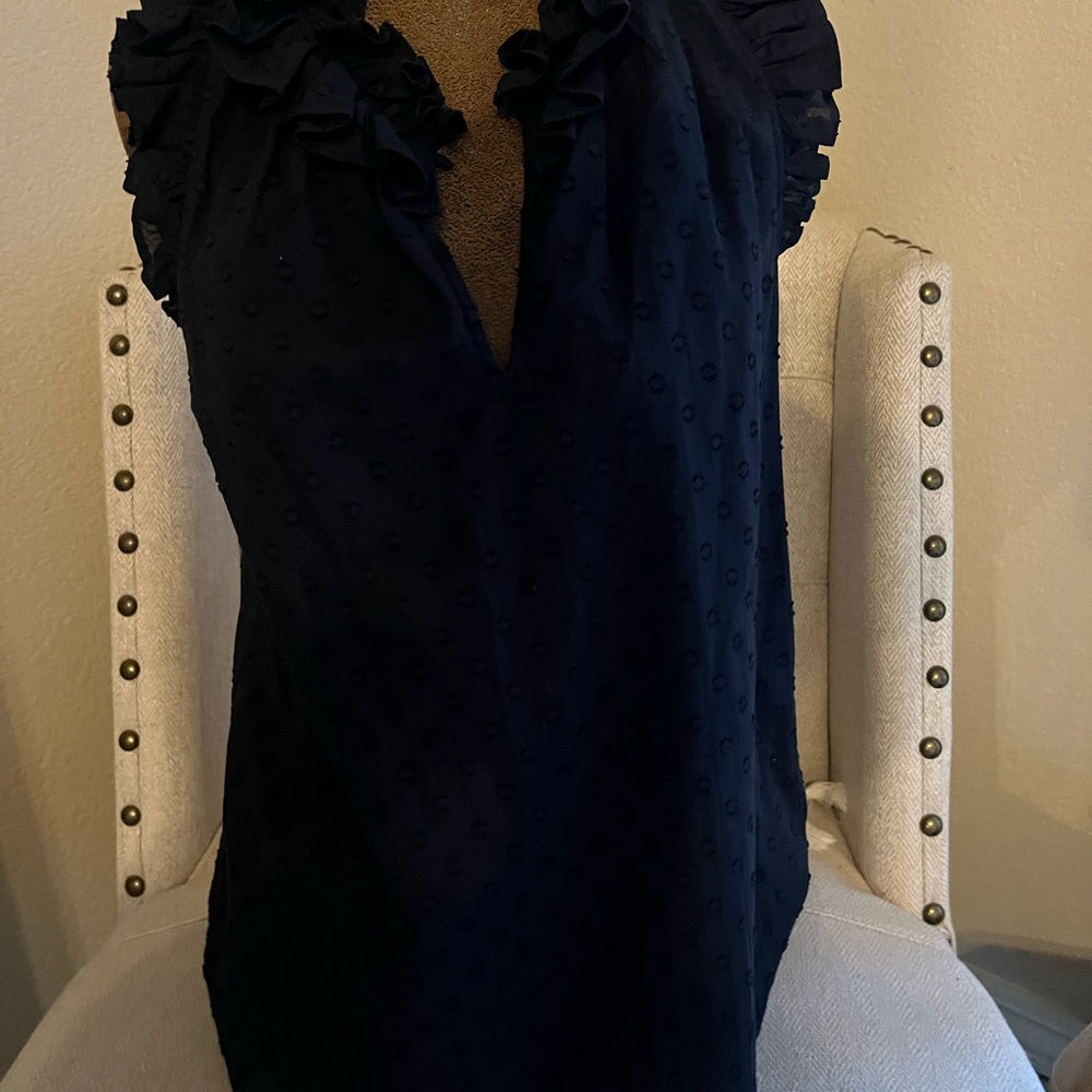 Navy Sleeveless Ruffle Blouse